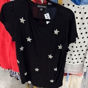 INC International Concepts Black Short-Sleeve Star Embellished Top